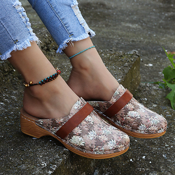Herstyled Women's Retro Casual Print Mules
