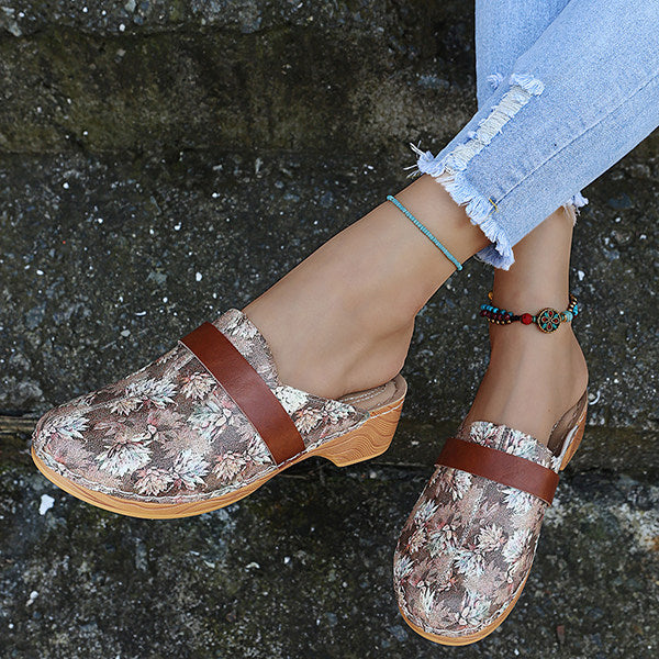 Herstyled Women's Retro Casual Print Mules