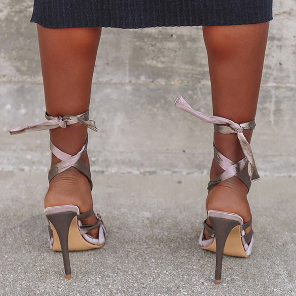 Herstyled Satin Knotted Lace-Up High Heels