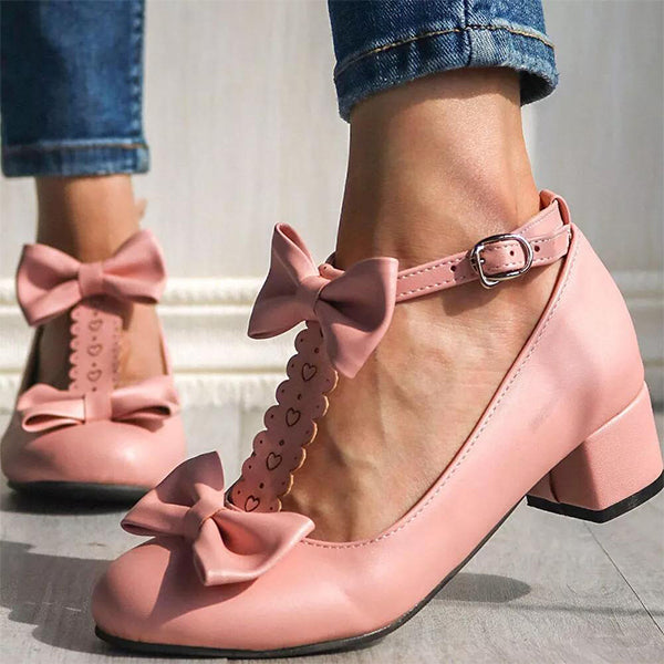 Herstyled Sweet Lolita Butterfly-Knot Chunky Heel Pumps