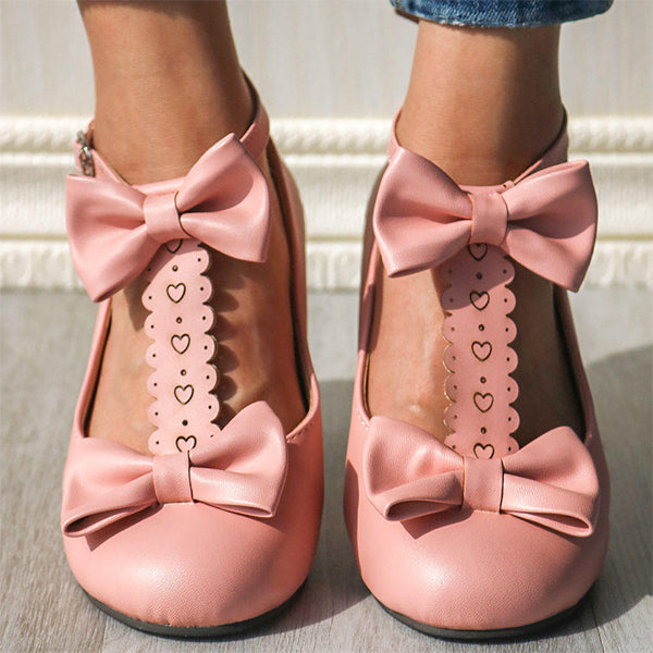 Herstyled Sweet Lolita Butterfly-Knot Chunky Heel Pumps