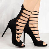 Herstyled Hollow Buckle Fashion Women Fish Mouth High Heels