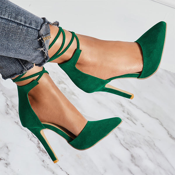 Herstyled Strappy Lace Up Pointed Toe Stiletto Heels
