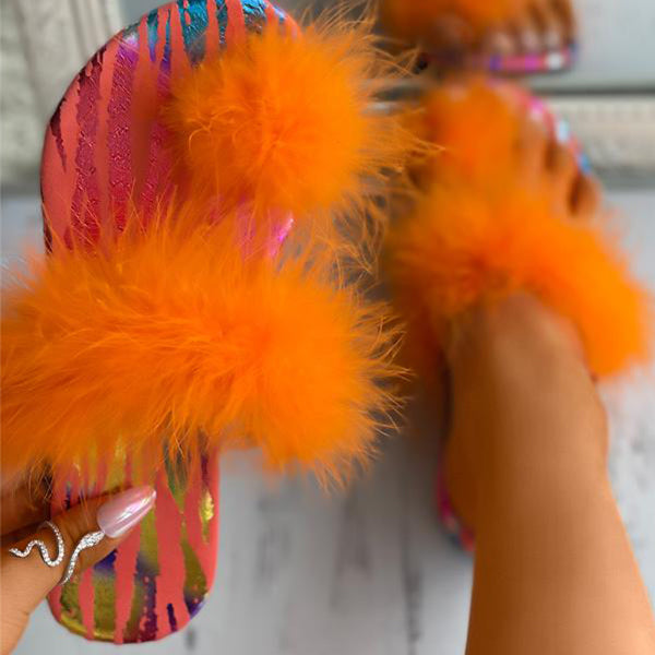 Herstyled 
Feather Detail Toe Post Slide Slippers