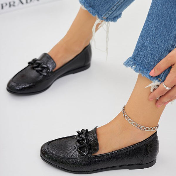 Herstyled Suede Chain Flat Ballet Loafers