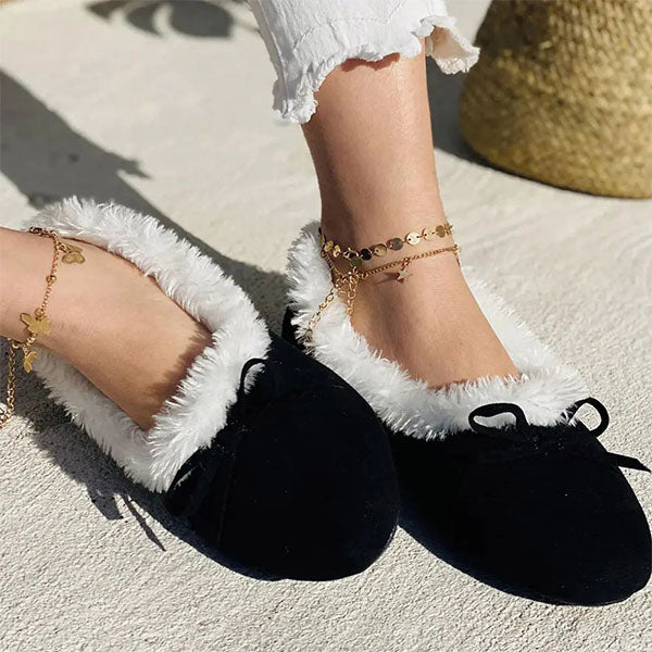 Herstyled Women's Cozy Faux Suede Furry Flats