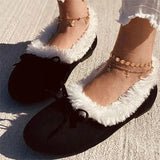 Herstyled Women's Cozy Faux Suede Furry Flats