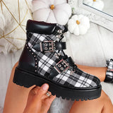 Herstyled Women's Fashion Plaid Pattern Platform Comfortable Short Boots