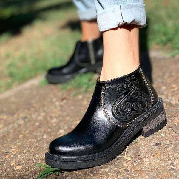 Herstyled Women's Small Studs Decor Zipper Block Heel Boots