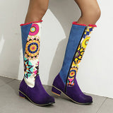 Herstyled Women's Retro Hit Color Knee-Length Boots