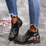 Herstyled Women's Retro Hand-Embroidered Thick Heel Ankle Boots
