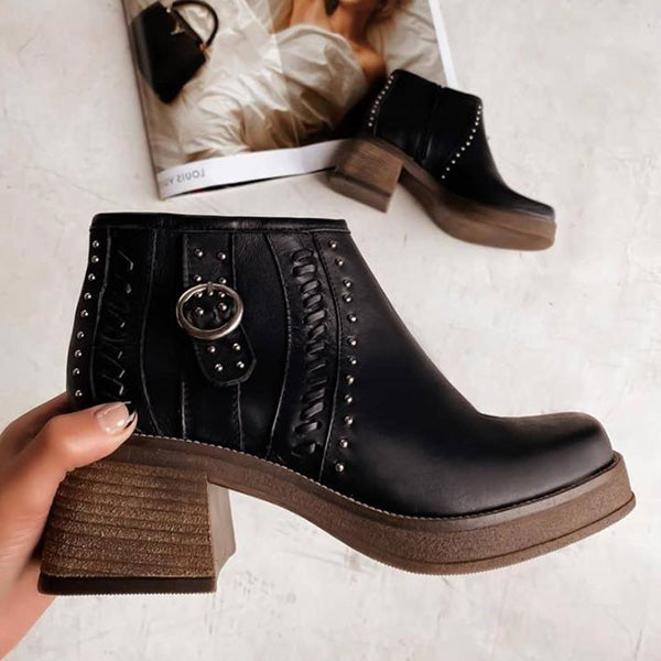 Herstyled Miranda Leather Block Heel Boots