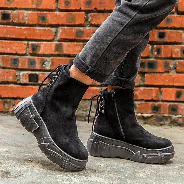 Herstyled Suede Creepers Side Zipper Ankle Boots