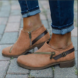 Herstyled Slip-On Round Toe Block Heel Patchwork Buckle Boots