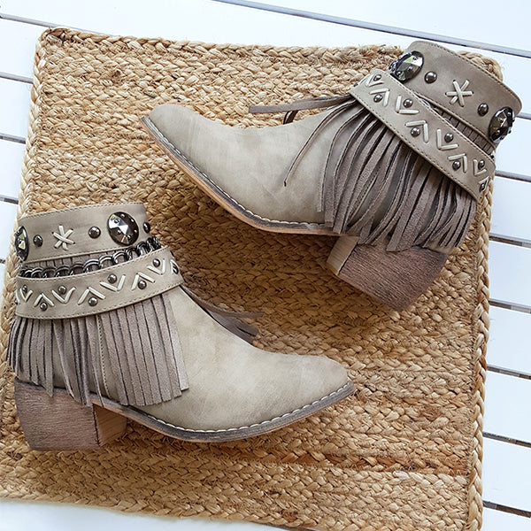 Herstyled Edgy Step Aside Fringe Trim Boots