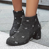 Herstyled Women'S Denim Pointed Toe Side Zipper Short Boots