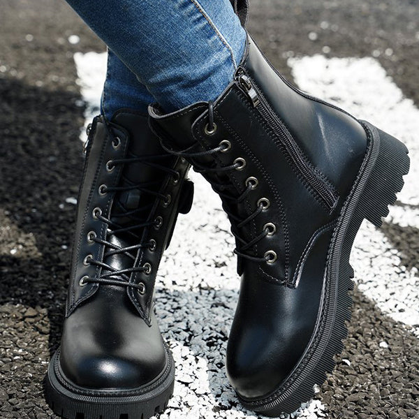 Herstyled Retro Lace-Up Zipper Boots