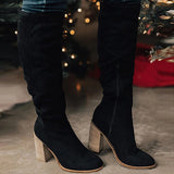 Herstyled Solid Color Side Zip Faux Suede Knee High Boots