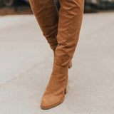 Herstyled Solid Color Side Zip Faux Suede Knee High Boots