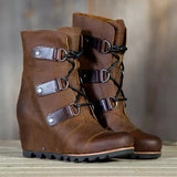 Herstyled Women's Wedge Mid Waterproof Vegan Leather Boots