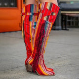 Herstyled Fire Red Serape Fringe Boots