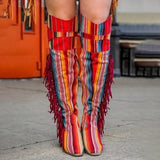 Herstyled Fire Red Serape Fringe Boots