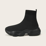 Herstyled Plain Wedge Round Toe Black Sneakers