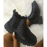 Herstyled Plain No Special Process Low Heel Round Toe Black Boots