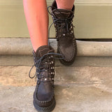 Herstyled Women's Fashion Retro Black Handmade Short Boots