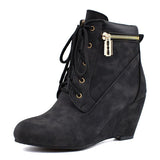 Herstyled Women's Lace-Up Wedge Ankle Booties