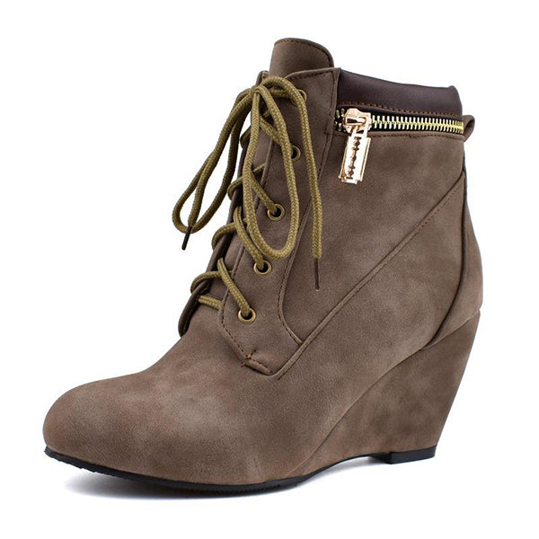 Herstyled Women's Lace-Up Wedge Ankle Booties