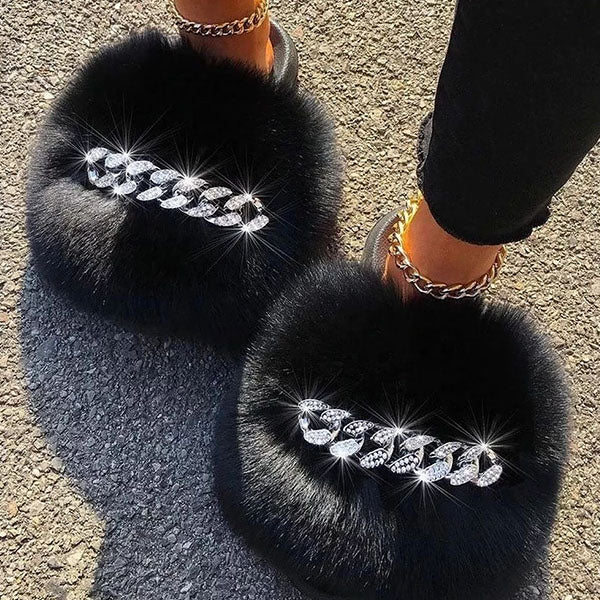 Herstyled Glam Bling Fuax Fur Slippers