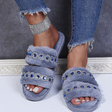 Herstyled Women's Fashion Rhinestone Fluffy Slippers