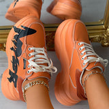 Herstyled Letter Print Lace-Up Front Muffin Sneakers