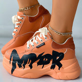 Herstyled Letter Print Lace-Up Front Muffin Sneakers