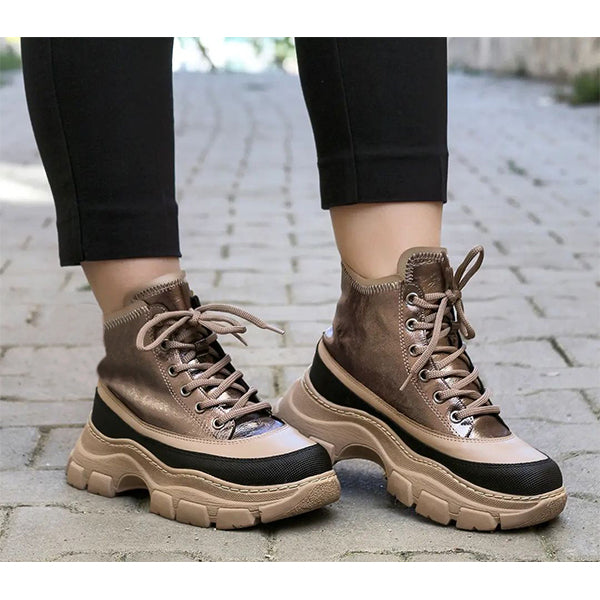 Herstyled Women's Sporty Lace Up Thick Sole Boots