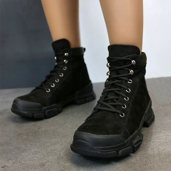 Herstyled Women's Combat Lace Up Faux Suede Boots