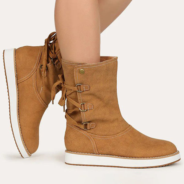 Herstyled Daily Casual Back Lace Up Flat Boots
