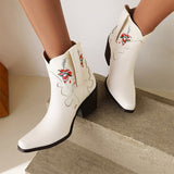 Herstyled Ladies Vintage Floral Embroidery Western Boots