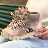 Herstyled Women's Punk Leopard Stiching Lace Up Boots