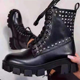 Herstyled Women Lace-Up Fashion Rivet Martin Ankle Boots