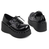 Herstyled Womens Chic Shiny Finish Lace-Up Platform Shoes