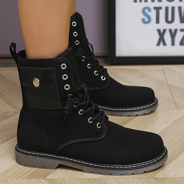 Herstyled Women Lace-Up Fashion Flat Bag Martin Boots
