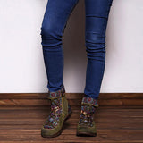 Herstyled Retro Casual Splicing Jacquard Lace Up Comfy Flat Boots