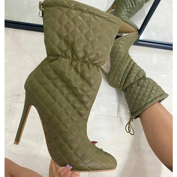 Herstyled Women's Chic Quilted Drawstring Pointed Toe Booties