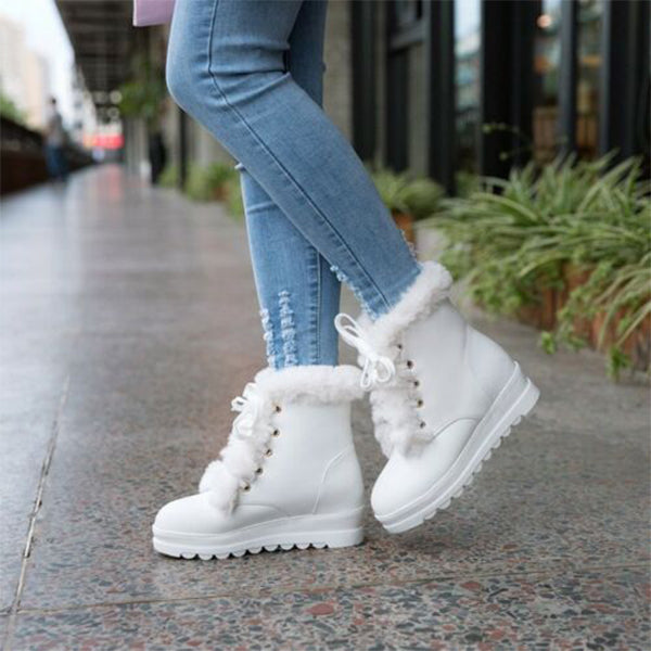 Herstyled Warm Furry Hidden Wedge Heels Snow Boots