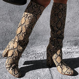 Herstyled Snake Print Pattern Knee Length Boots