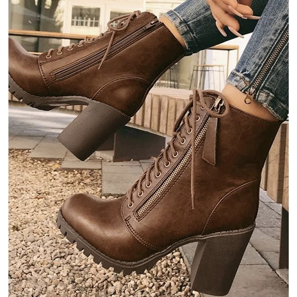 Herstyled Casual All-Match Square Heel Combat Boots