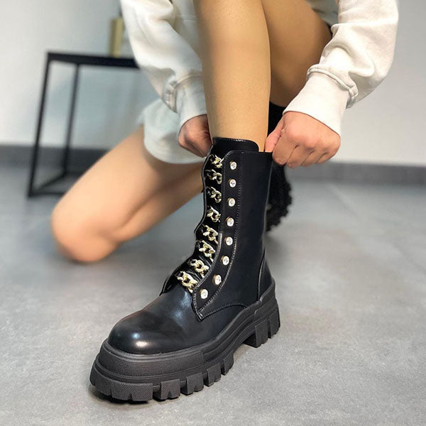 Herstyled Womens Chic Chain Side Zipper Boots