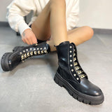 Herstyled Womens Chic Chain Side Zipper Boots